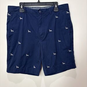 Cremieux Chino Shorts Men 38 Embroidered Blue Dogs Dachshund Weiner Preppy Boat